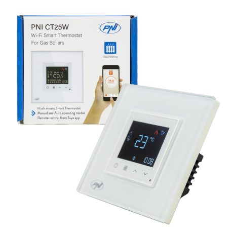 PNI Intelligens WiFi-s, vezetékes termosztát, gázkazánok vezérlésére fehér (PNI-CT25W)