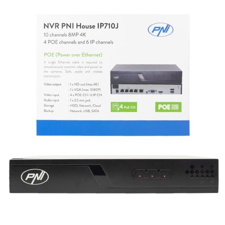 PNI Ip POE rögzítő, NVR, max. 10db 4K felbontású ip kamerához (PNI-IP710J)