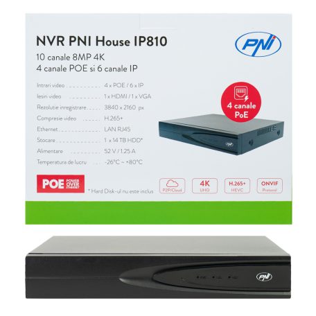 PNI Ip POE rögzítő, NVR, max. 10db 4K felbontású ip kamerához (PNI-IP810)