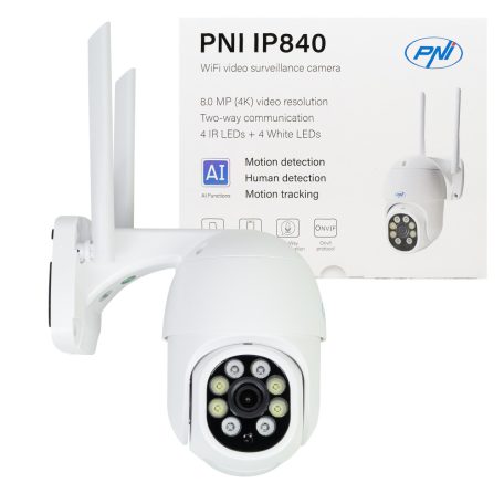 PNI 8.0Mp-es 4K, mini, IP robotkamera dupla WiFi-vel, microSd foglalattal, mozgás követéssel (PNI-IP840)
