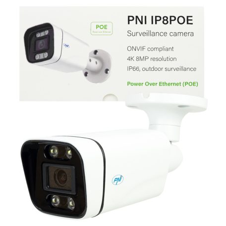  PNI 8.0Mp-es, 4K POE IP kamera, LED fény + Infra (PNI-IP8POE)