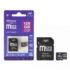   PNI MicroSDXC 128GB memóriakártya, Class10, V30, + adapter (PNI-MSD128 GB)