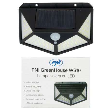 PNI mozgásérzékelős LED-es napelemes lámpa, beépített akkumulátorral (PNI-WS10)